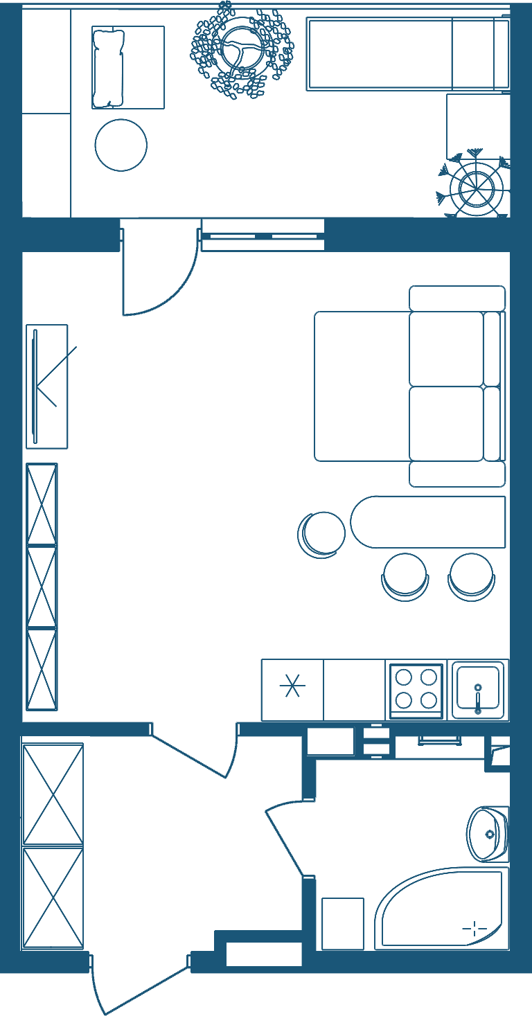 План с мебелью Студия 40.68 м2